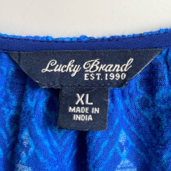 Lucky Brand women’s blue boho 3/4 sleeve pullover button up tunic top EUC - Picture 3 of 14